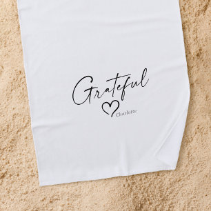 Grateful Heart Your Name Minimal Ink Script Beach Towel