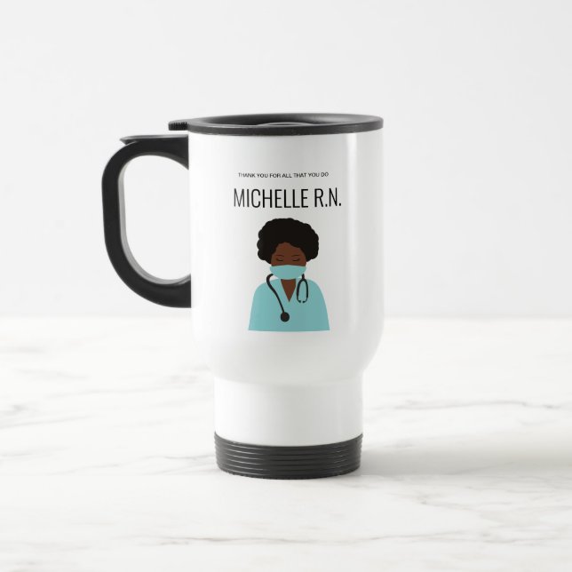 Grateful Hearts: Custom Nurse Illustration Travel  Travel Mug (Left)