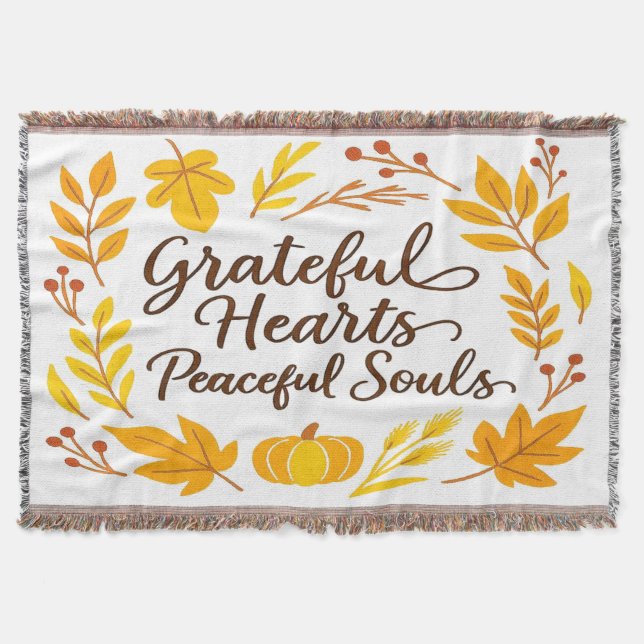 'Grateful Hearts, Peaceful Souls' Throw Blanket (Front)