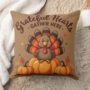 Grateful Hearts Thanksgiving Turkey Cushion