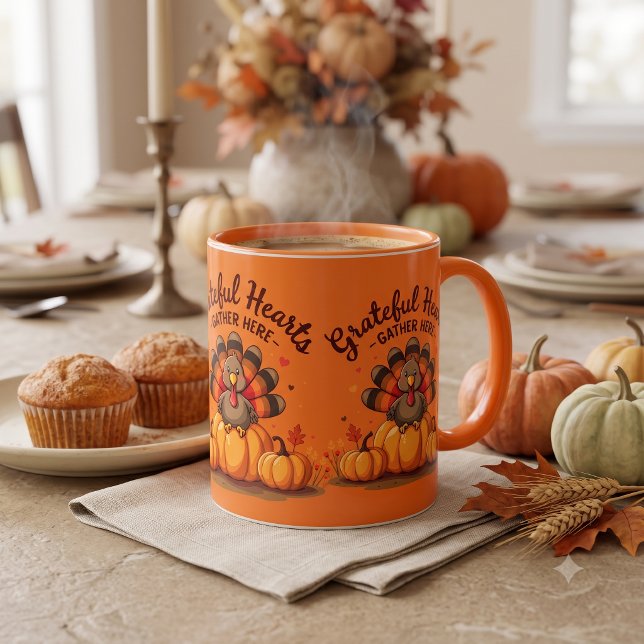 Grateful Hearts Thanksgiving Turkey Orange Mug (Grateful Hearts Thanksgiving Turkey Orange Mug)
