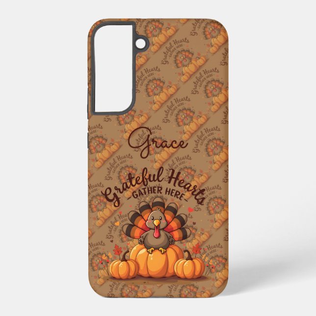 Grateful Hearts Thanksgiving Turkey Samsung Galaxy S22+ Case (Back)