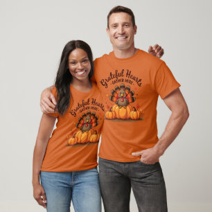 Grateful Hearts Thanksgiving Turkey T-Shirt