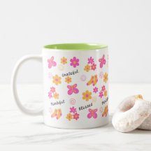 Grateful I Thankful I Blessed Fun Pink Yellow Mug