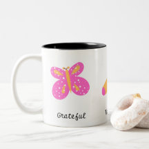 Grateful I Thankful I Blessed -  Pink Yellow Mug
