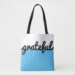 Grateful Light Blue Black White Colour Block Tote Bag