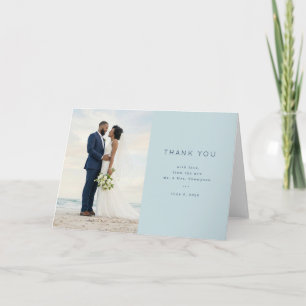 Grateful Light Blue Minimalist Photo Thank You Card