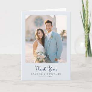 Grateful Light Blue Minimalist Photo Thank You Card
