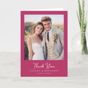 Grateful Magenta Elegant Photo Thank You Card