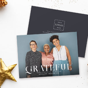 GRATEFUL Modern Bright Business Photo Elegant Logo Holiday Card