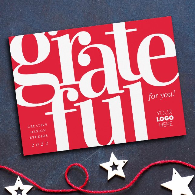 Grateful Modern Bright Red Business Holiday Card (Creator Uploaded)