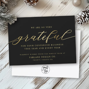Grateful   Modern Script Business Logo Corporate Holiday Card
