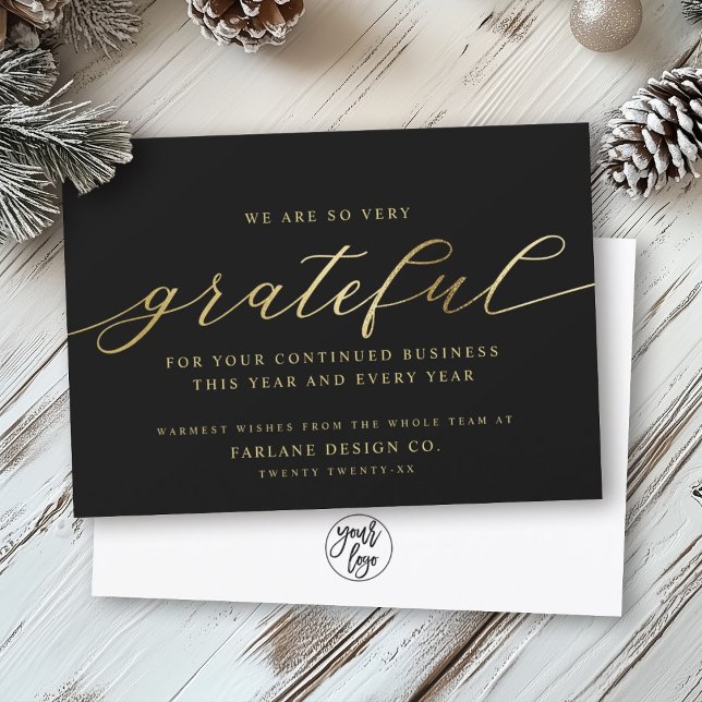 Grateful | Modern Script Business Logo Corporate Holiday Card (Creator Uploaded)