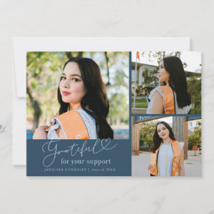 Grateful Navy Blue Multi Photo Graduation Announcement
