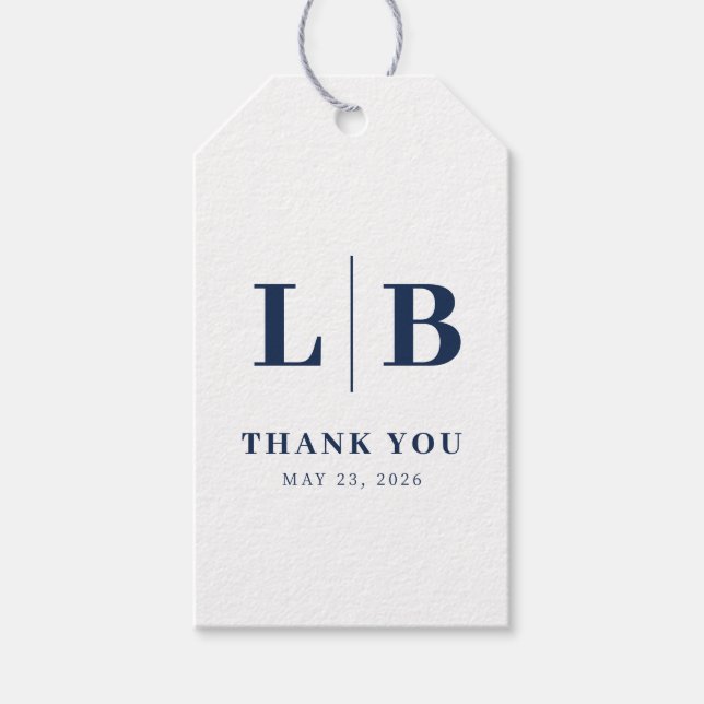 Grateful Navy Blue Serif Wedding Favour Tag (Front)