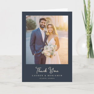 Grateful Navy Elegant Photo Thank You Card