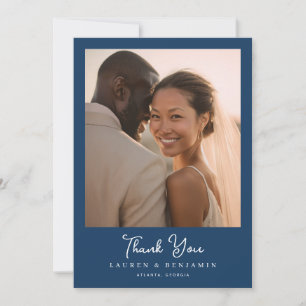 Grateful Navy Minimalist Photo Thank You Card