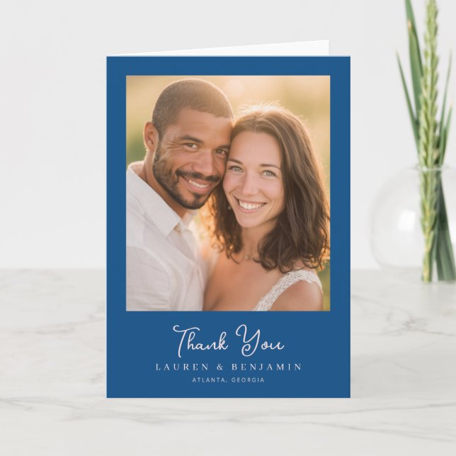 Grateful Navy Photo Thank You Card (Front)