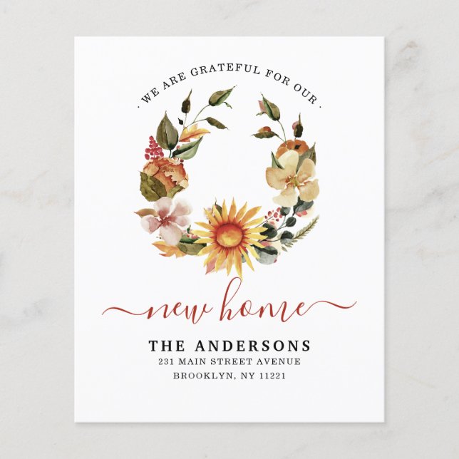 Grateful New Home Fall Wreath Moving Announcement (Front)