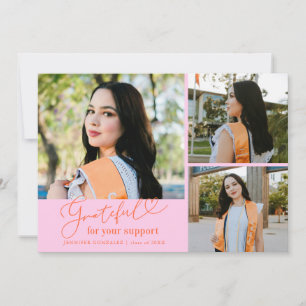 Grateful Orange Pink Multi Photo Graduation Announcement
