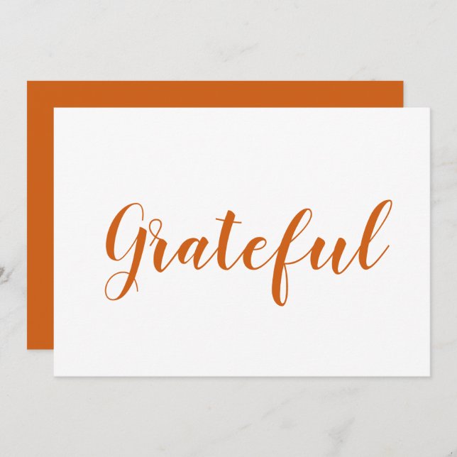 Grateful orange script cute thanksgiving card (Front/Back)