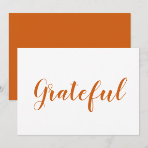 Grateful orange script cute thanksgiving card