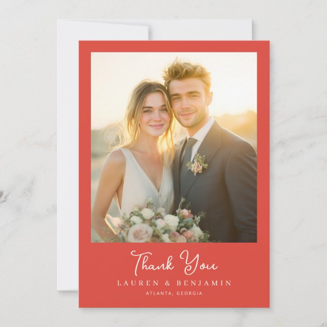 Grateful Peach Elegante Photo Thank You Card (Front)