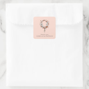 Grateful Peach Floral Wreath Square Sticker