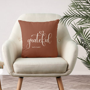Grateful Personalised Brown Fall Autumn Cushion