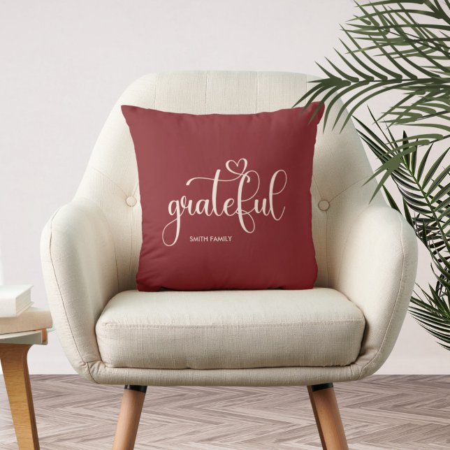Grateful Personalised Burgundy Fall Autumn Cushion (Creator Uploaded)