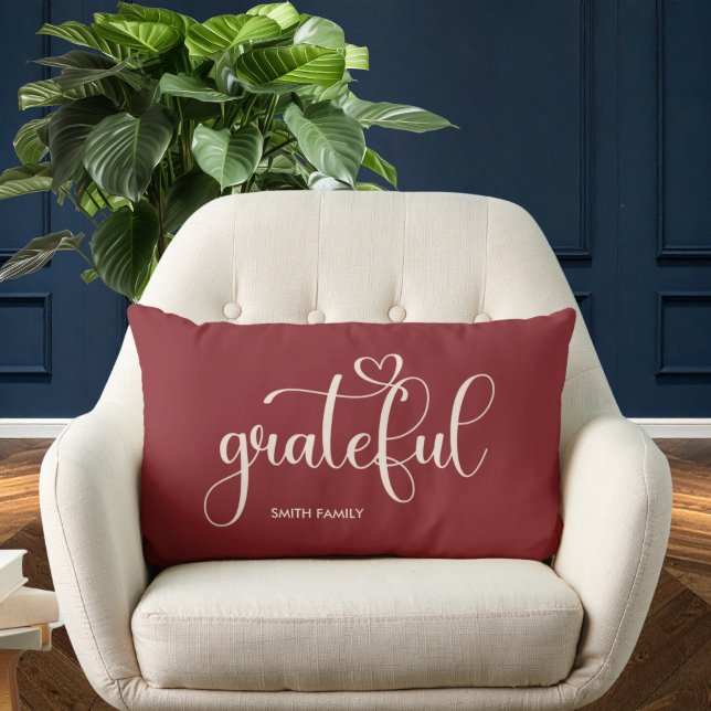 Grateful Personalised Burgundy Fall Autumn Lumbar Cushion (Creator Uploaded)