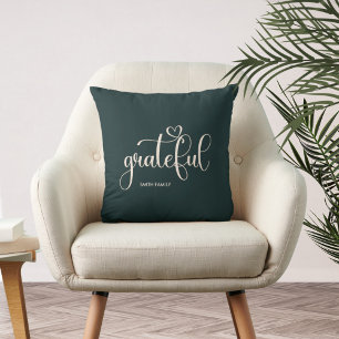 Grateful Personalised Deep Green Fall Autumn Cushion