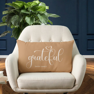 Grateful Personalised Family Name Orange Lumbar Cushion