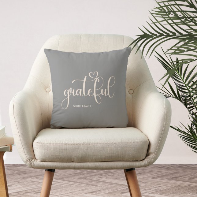 Grateful Personalised Grey Fall Autumn Cushion (Creator Uploaded)