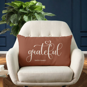 Grateful Personalized Family Name Brown Lumbar Cushion