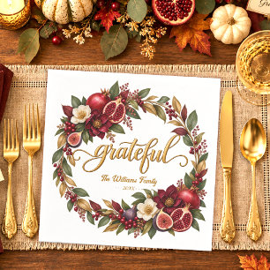 Grateful Pomegranate Wreath Thanksgiving Napkin
