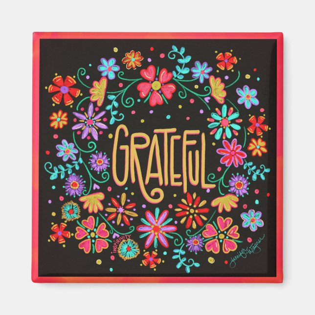 Grateful Pretty Fun Floral Modern Inspirivity Magnet (Front)