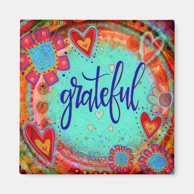 Grateful Pretty Fun Floral Modern Inspirivity Magnet (Front)
