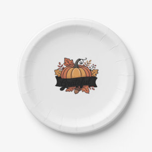 Grateful Pumpkin Autumn Leaves Design Classic T-Sh Paper Plate