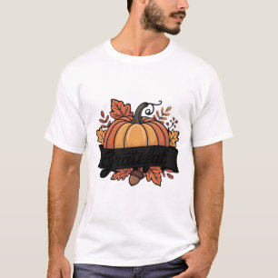 Grateful Pumpkin Autumn Leaves Design Classic T-Sh T-Shirt