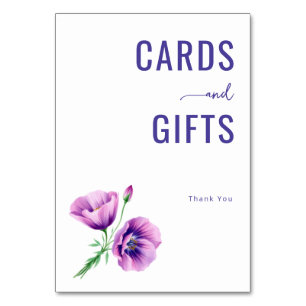 Grateful Purple Watercolor Flowers Table Number