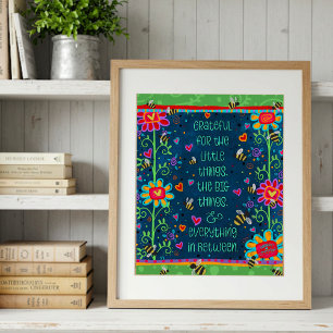 Grateful Quote Green Blue Floral Whimsical Art Photo Print