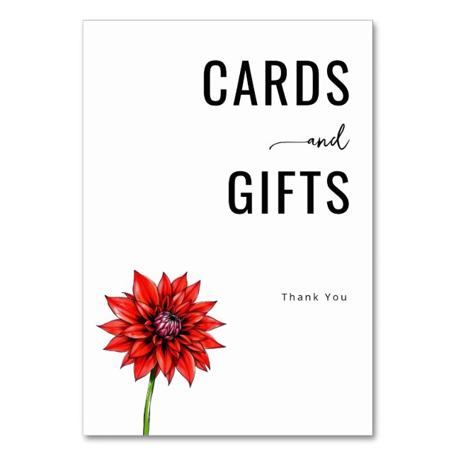 Grateful Red Floral Illustration Table Number (Front)