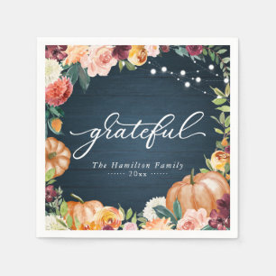 Grateful Rustic Fall Floral Thanksgiving Dinner Napkin