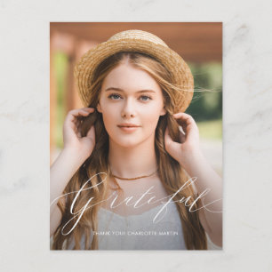 Grateful Script Photo Graduation Thank you Postcard