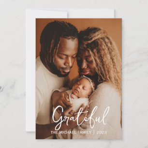 Grateful   Simple happy thanksgiving Family photo Holiday Card