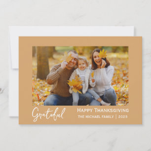Grateful   Simple happy thanksgiving Family photo Holiday Card