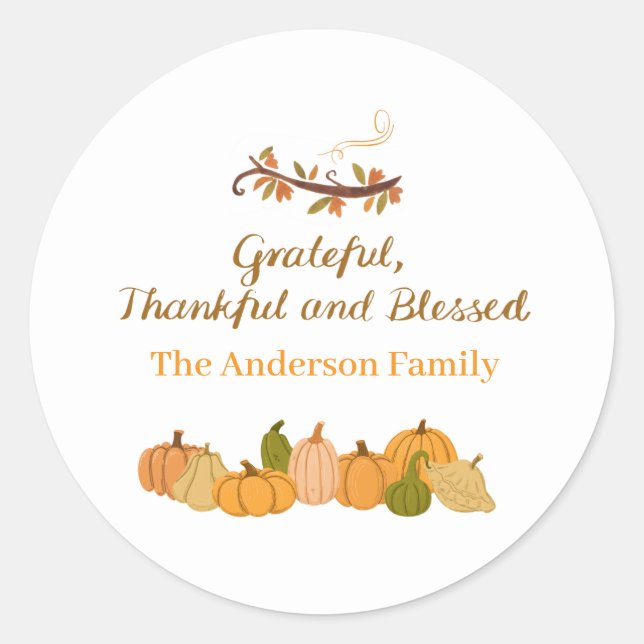 grateful, thankful and blessed classic round sticker (Front)