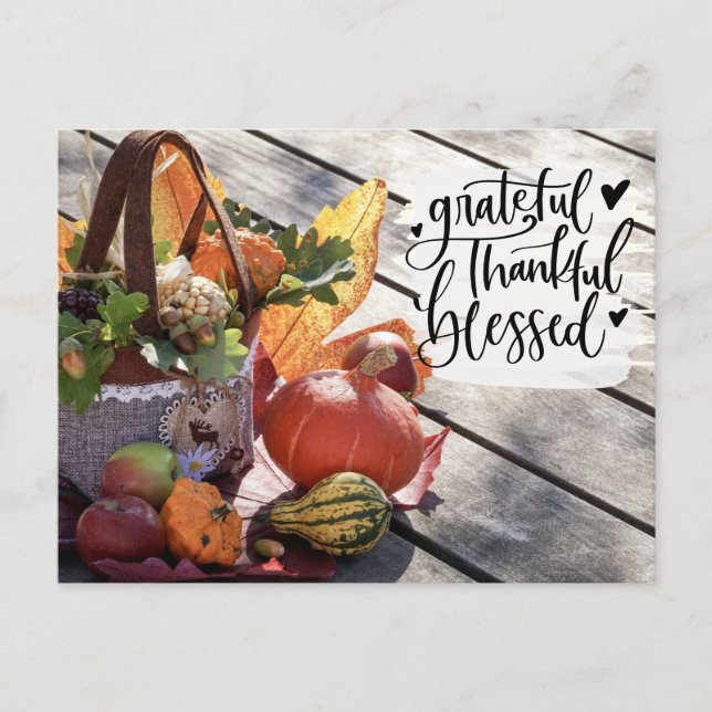 Grateful Thankful Blessed Autumn Inspirational Postcard (Front)