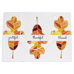 Grateful Thankful Blessed Autumn Leaf Fall Colours Large Gift Bag